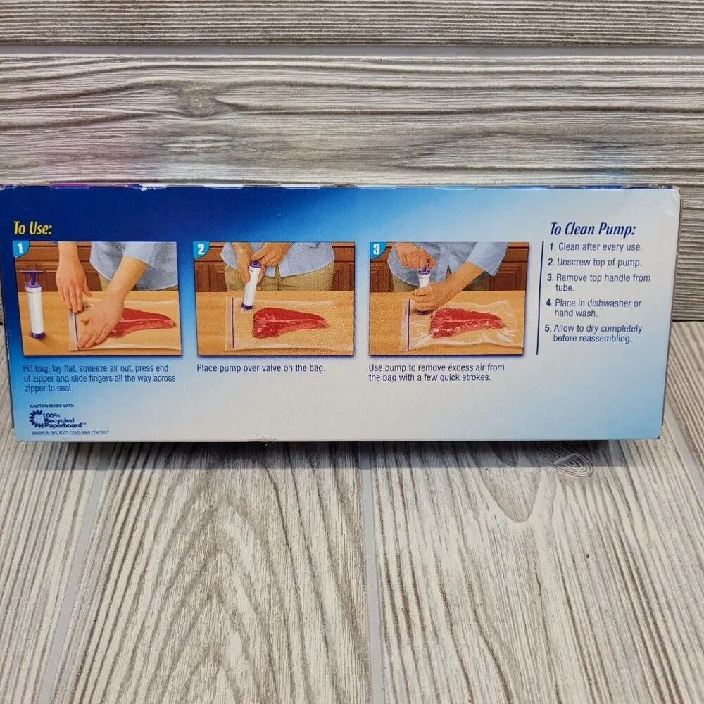 Ziplock‎ Brand Vacuum Starter Kit 1 Hand Pump 3 Freezer Quart Bags New In Box